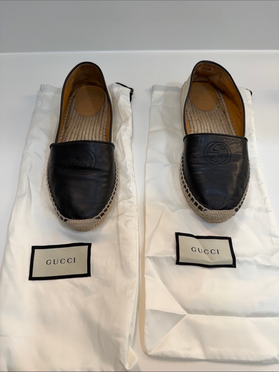 Gucci Shoes - Gucci Black Leather Espadrille Slip-On Loafers